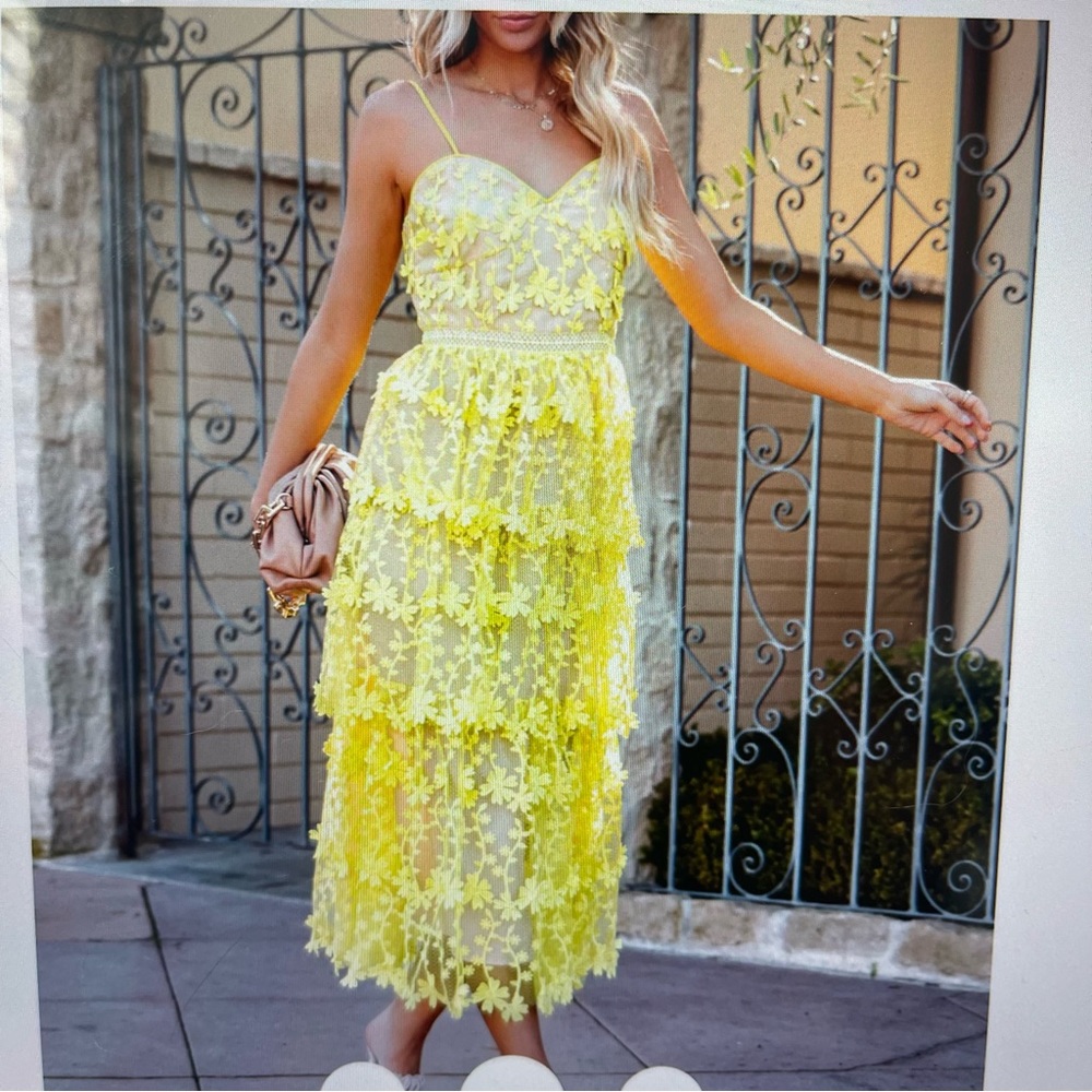 Endless Rose Crochet Layered Midi Dress Large